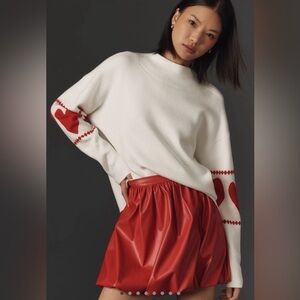 Anthropologie White and Red Cowl Neck Sweater